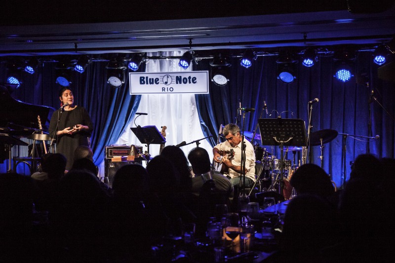 Blue note Rio. In 2017 the famous New York jazz club opened this Rio outpost. In this image two Brazilian Jazz Stars: the singer Monica Salmaso and the guitarist Guinga.